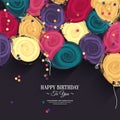 Vector colorful birthday card with paper balloons Royalty Free Stock Photo