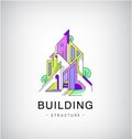 Vector colorful buildings, urban skyline logo, flat style with lines construction. Illustration, design template modern Royalty Free Stock Photo