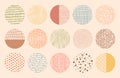 Vector colorful circle textures made with ink, pencil, brush. Geometric doodle shapes of spots, dots, strokes, stripes