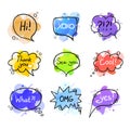 Vector Colorful Collection of Speech Bubbles Isolated on White Background, Lettering, Hand Drawn Letters, Geometric Liquid Shapes.