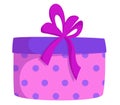 Vector colorful cylindrical polka dot gift box with bow. New Year's, Christmas and Valentine's Day