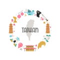 Vector colorful design, banner with icons, famous symbols of Taiwan Royalty Free Stock Photo