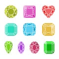 Colorful diamond cuts icons set