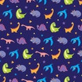 Vector Colorful Dinosaurs Rows Seamless Pattern