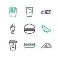 Vector fast food icons set Royalty Free Stock Photo