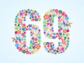 Vector Colorful Floral 69 Number Design isolated on white background. Floral Number Sixty Nine Typeface