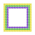 Vector colorful frame Mardi Gras coloros. Realistic beads in yellow, green and purple colors