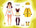 Vector colorful game for girls with cute paper doll and clothes.