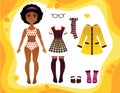 Vector colorful game of a paper doll with fashionable autumn clothes collection.