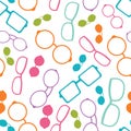 Vector colorful glasses accessories seamless pattern. Great for eyewear themed fabric, wallpaper, packaging.