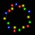 Vector colorful glowing christmas light round garland frame for your greeting card or design