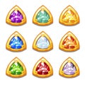 Vector colorful golden amulets with diamonds