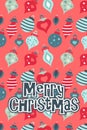 Vector colorful greetings cards for Merry Christmas with balls, tree, flower, garlands, text