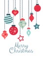 Vector colorful greetings cards for Merry Christmas with balls, tree, flower, garlands, text Royalty Free Stock Photo