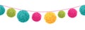 Vector Colorful Happy Birthday Party Pom Poms Set On A String Horizontal Seamless Repeat Border Pattern. Great for Royalty Free Stock Photo