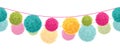 Vector Colorful Happy Birthday Party Pom Poms Set On Two Strings Horizontal Seamless Repeat Border Pattern. Great for Royalty Free Stock Photo