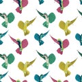 Vector colorful hummingbirds seamless pattern on color background