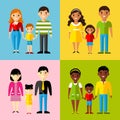 Vector colorful illustration of african american, asian, arab, european family