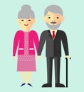 Vector colorful illustration of asian, chinese, japanese old pensioner family