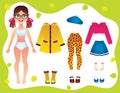 Vector colorful illustration of autumn wardrobe clothing for teen girl.