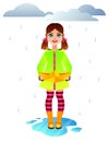 Vector colorful illustration of an autumn weather with cute little girl.