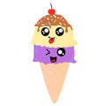 Vector colorful illustration of character ice cream. Funny ice cream flat style. Hand drawn art ice cream design for poster. Cute Royalty Free Stock Photo