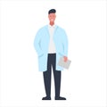 Vector illustration of a character of a smiling male doctor with a folder in his hand. It represents a concept of doctors work,