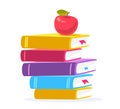 Vector colorful illustration of close up stack of books with red