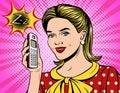 Vector colorful illustration comic style of a beautiful woman going to pick up the phone.