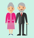 Vector colorful illustration of european,white old pensioner family