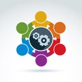 Vector colorful illustration of gears - enterprise system theme, international business strategy concept. Cog-wheels, moving part Royalty Free Stock Photo