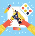 Vector colorful illustration of hands painting, drawing and crafting on white paper Royalty Free Stock Photo