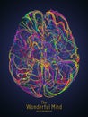 Vector colorful illustration of human brain with synapses. Conceptual image of idea birth, creative imagination or Royalty Free Stock Photo