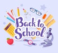 Vector colorful illustration of many school supplies