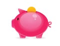 Vector colorful illustration of a piggy bank with a gold coin on top