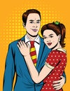 Vector colorful illustration pop art illustration about fall in love beautiful couple.