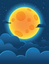 Vector colorful illustration of a shiny moon on a background of a dark blue sky. Royalty Free Stock Photo