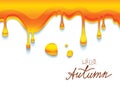 Vector colorful illustration of sticky amber honey with hello autumn inscription. Royalty Free Stock Photo