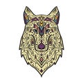Vector colorful illustration of tribal style wolf with ethnic ornaments Royalty Free Stock Photo