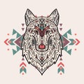 Vector colorful illustration of tribal style wolf with ethnic ornaments Royalty Free Stock Photo