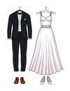 Vector colorful illustration of wedding clothes isolated from white background.
