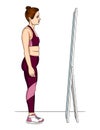 Vector colorful illustration of a woman in sportswear looking at reflection in a mirror Royalty Free Stock Photo