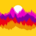 Vector colorful landscape with silhouettes of mountains and sun. Abstract nature background Royalty Free Stock Photo