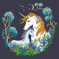 Vector colorful magic unicorn isolated on gray