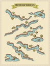 Vector map elements, colorful, hand draw - water, rivers, lakes, islands