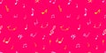 Vector Colorful Music Notes Background, Bright Pink Color, Handwritten Musical Symbols - Seamless Pattern.