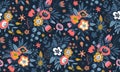 Vector colorful natural seamless pattern with flowers and leaves,