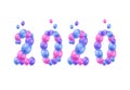 Vector Colorful 2020 Number, 3D Digits, Bright Blue and Pink Balloons, Flying Object.