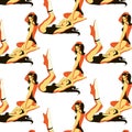 Vector colorful pattern with hand drawn illustration of girls in swimsuit and knee socks isolated.