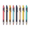Vector of colorful pens lined up in a neat row Royalty Free Stock Photo
